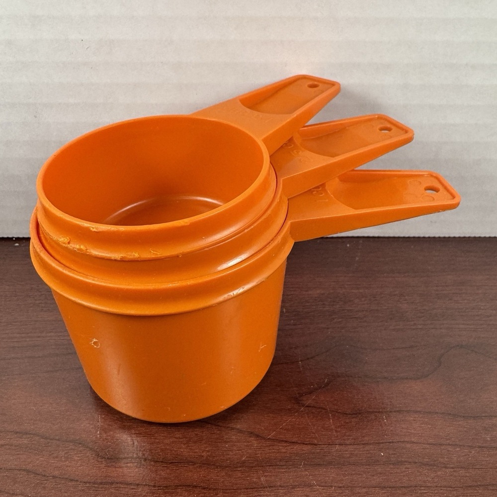 Vintage Tupperware Set of 3 Harvest Orange Measuring Cups 1/3c, 2/3c And 1c